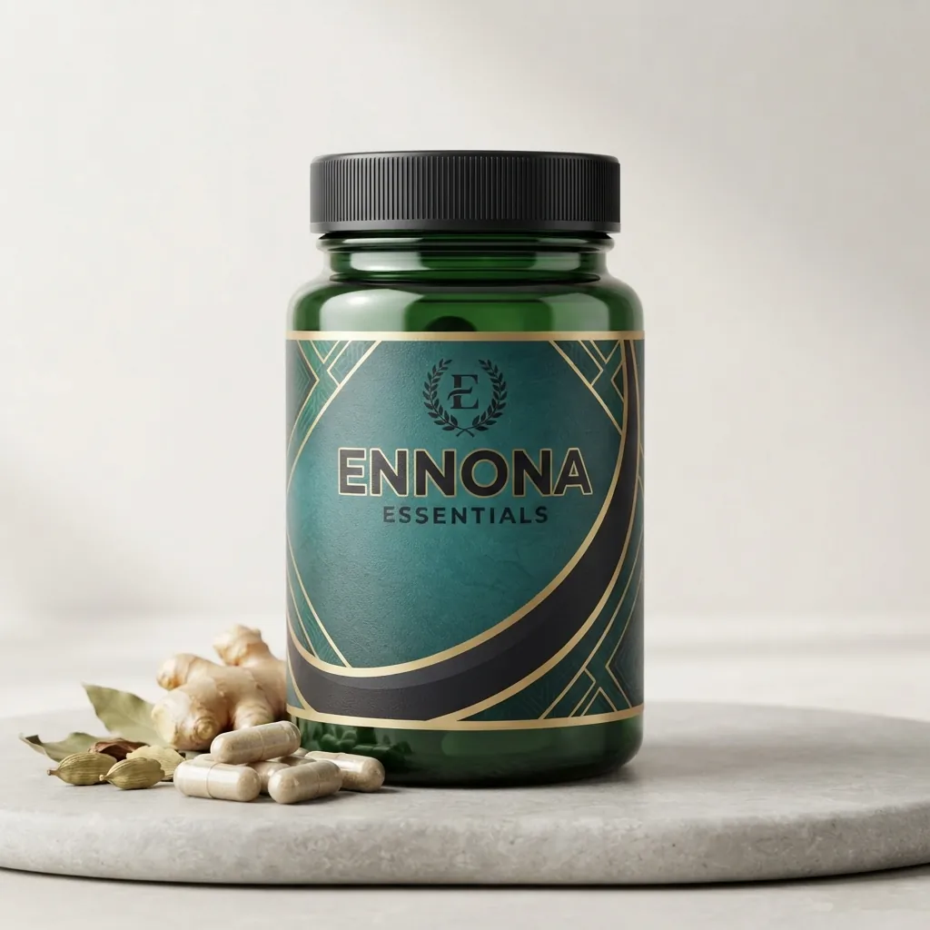 Ennona Essentials supplement bottle with natural ingredients